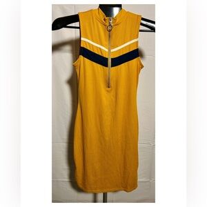 No Boundaries Mustard Dress with Navy and White Details